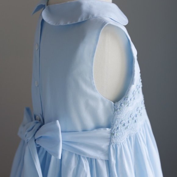 Strasburg Blue Smocked Dress Hand-Embroidered Spring Summer Vacation PERFECT - Picture 9 of 9